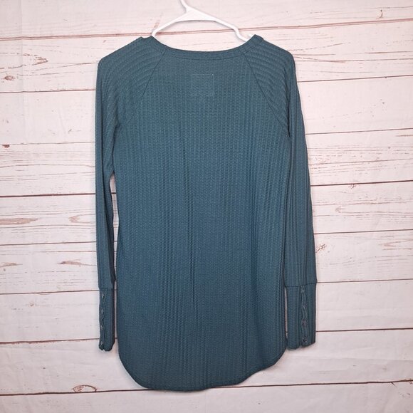Chaser Waffle Knit Thermal Button Cuffs Teal Small Henley - Picture 7 of 7